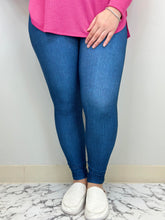 Load image into Gallery viewer, Blue Denim Leggings w/ Butt Pockets
