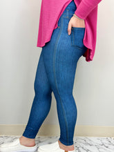 Load image into Gallery viewer, Blue Denim Leggings w/ Butt Pockets
